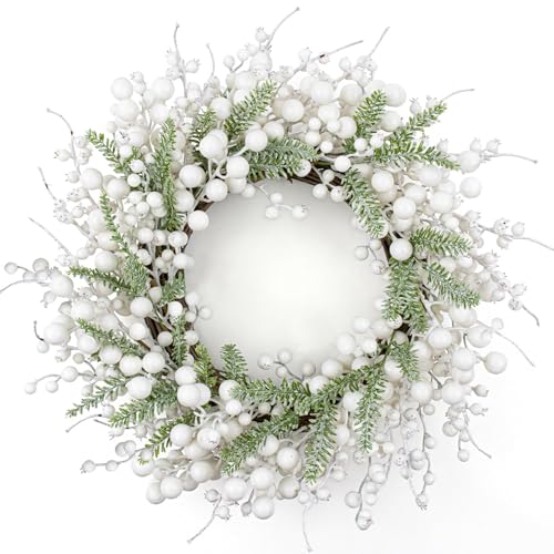 Yawwind 20 Inches White Christmas Wreath Farmhouse...