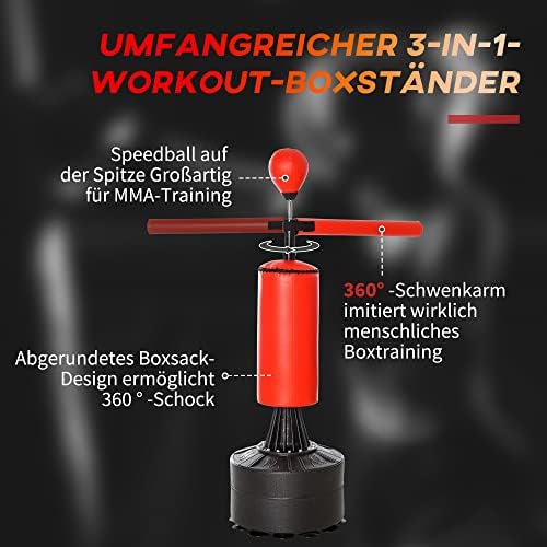 Bild 2 - HOMCOM Boxsack stehend 155-205cm Höhenverstellbar Standboxsack mit 360° Reflexstange Speedball, Boxhandschuhen Pumpe, Punchingball Set für Erwachsene Jugendliche, Kickboxsack für Box Training