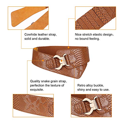 Jasgood JA008-BROWN Women'S Fashion Snake Pattern Wide Elastic Stretch Adjustable Waist Cinch Belt Waistband Brown Suit Waist 29-32 Inch thumb #2