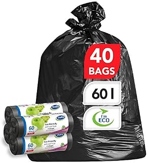 Stella Bio Müllbeutel - 60 L - 40 Stück - Umweltfreundlich und recycelbar - Mülltüten aus Kunststoffabfällen - Ultra-starke und flexible Müllsäcke - Farbe Schwarz - Kein Verschlusstyp