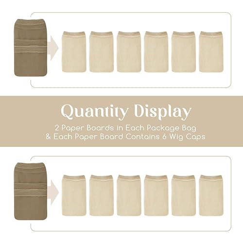 Miniatura 65 de 12 Paquetes Dreamlover Beige, base de peluca color beige, casquillos de peluca con extremo de nailon elástico de color carne, cada tablero de papel