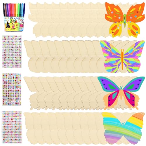 Kaisibum Bastelset Für Kinder - 47-teilig Mit Holz Schmetterlingen & Aquarellstiften