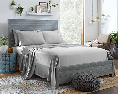 Stylinen 100% Organic Eucalyptus Bed Sheets King Size 4 Piece Set, Tencel Lyocell, Silky Soft & Smooth, Breathable, 16 Inch Deep Pockets, 1 Fitted, 1 Flat, 2 Pillowcases (King, Silver Pearl)