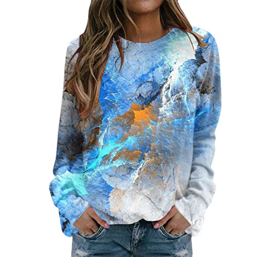 Sweatshirts femme amples pour camoufler les formes, pull col rond dégradé bleu