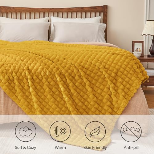 Image of BEDELITE Mustard Yellow Fleece Throw Blanket for Couch, 50x60 Inches
