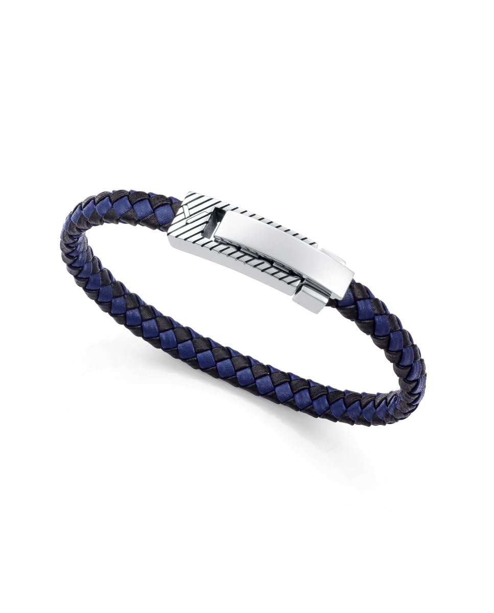 Viceroy Pulsera Hombre de Acero Inoxidable y Piel Trenzada - 21,5 cm - 75444P