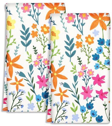 Miss Adola Cute Kitchen Towels Set of 2 - Dish Towels 18 x 26 Inch Microfiber Tea Towel for Home Decorative Little Flower Spring Soft Reusable & Absorbent Aesthetic Vintage Design