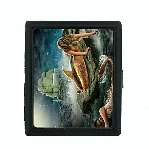 Mermaid D8 Small Black Metal Cigarette Case Aquatic Creature Fantasy Folklore : Clothing, Shoes & Jewelry