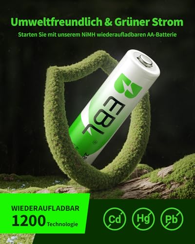 EBL AA Akku 2800mAh 8 Stück - Mignon AA wiederaufladbare Batterien, Typ NI-MH, geringe Selbstentladung mit Staubkasten, 1.2v AA Akkubatterien