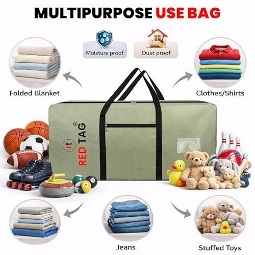 Image of Storite Extra Large Moisture Proof 236 L Heavy Duty 1680 Denier Nylon Multi-Purpose Toys Storage Bag /Stationery Paper /Blankets /Clothes Storage Bag (Olive Green, 113x39x56 cm)