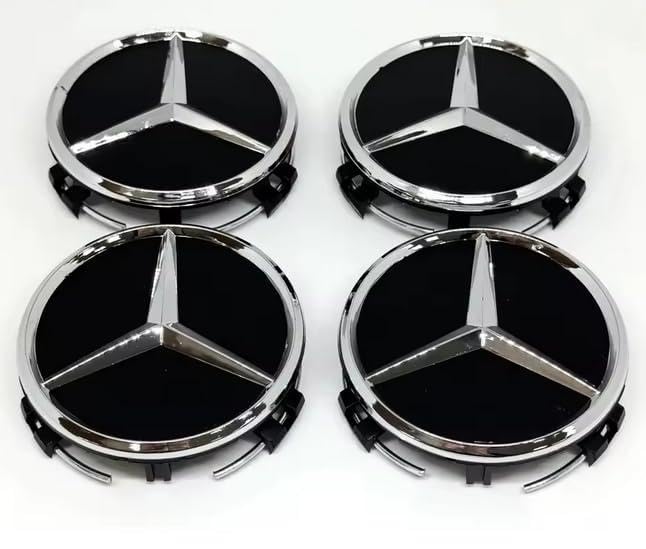 Coprimozzo 4Pz/Set Dimensione OEM Pezzo di Ricambio compatibile con Mercedes-Benz, 75 mm/2,95' Glossy Black