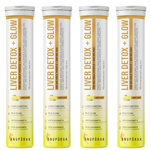 Image of Liver Detox Effervescent Tablets - NAC 600mg + Milk Thistle 600mg (80% Silymarin) | 10 Actives Liver Support Supplement for Antioxidant & Digestive Support | Lemon Flavour | 60 Tablets (Pack 4)