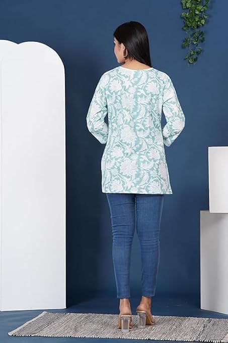 Traditional Cotton Print Kurta Office Short Kurti Tops Tunics for Women - Image 4