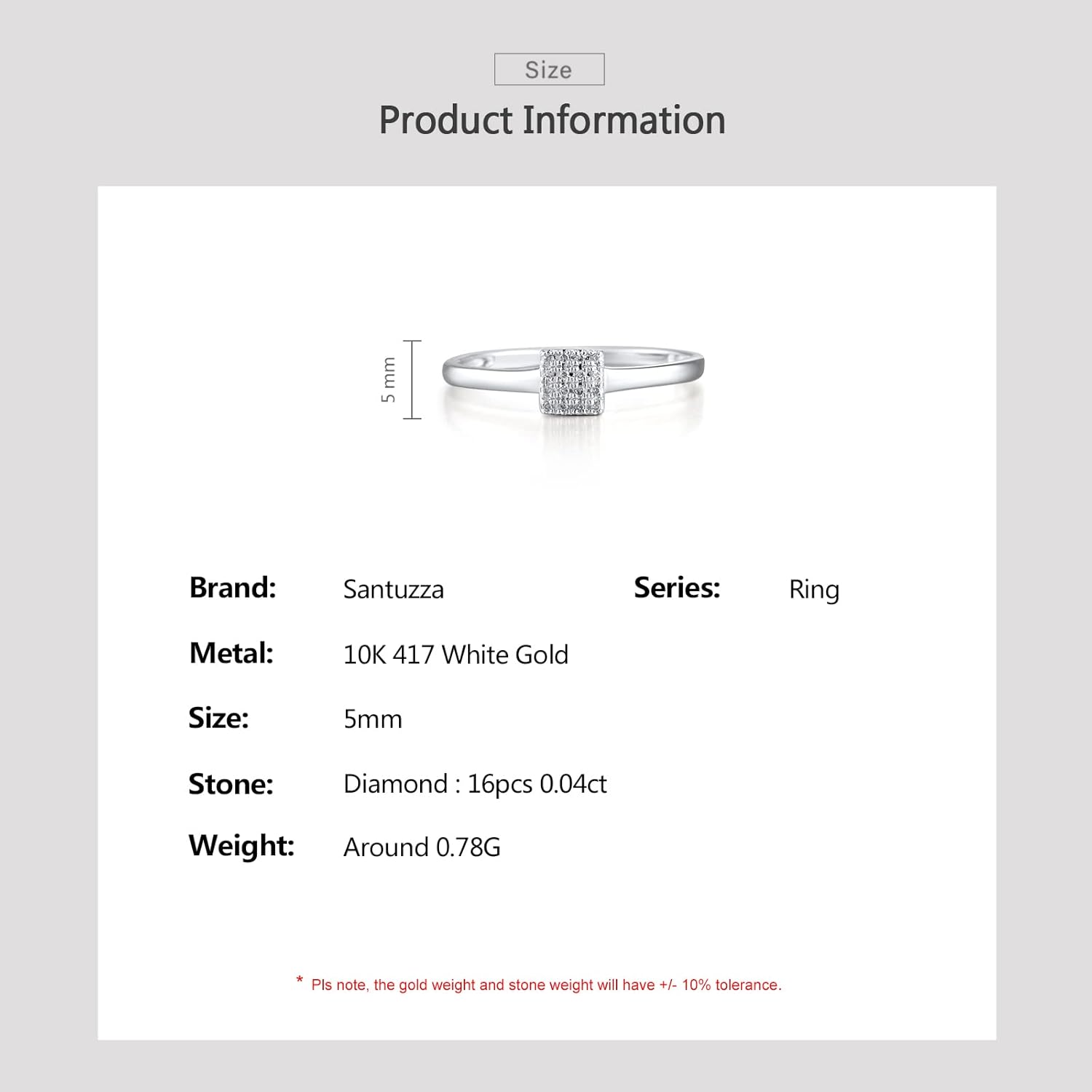 Santuzza 10K Solid Gold Genuine Diamond Simple Graphics Dainty Ring for Women
