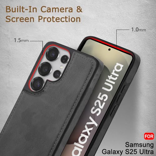 Image of TheGiftKart Genuine Leather Finish Back Cover Case for Samsung Galaxy S25 Ultra 5G | Shockproof Design | Camera & Screen Protection | Stunning Minimalist Design Back Cover Case (Black, Grey)