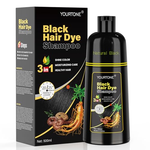 Black Hair Dye Shampoo Haarfarbe Schwarz, Haarfarbeshampoo für Männer und Frauen, Sofort Haarfarbe Shampoo für Gegen Graue Haar (500ml)