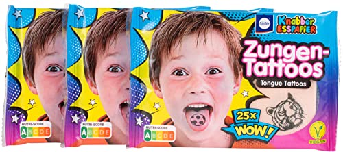 Küchle Zungen-Tattoos – Kinder-Oblaten – Knabber-Esspapier – Süßigkeiten Kindergeburtstag – 3 x 25 Tattoos – 3 x 11g