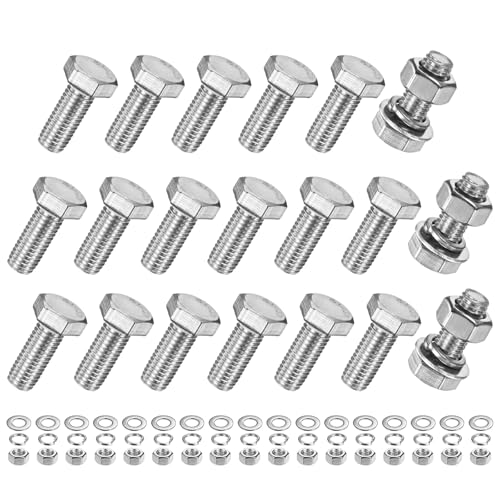 M METERXITY 20-Pack Hex Head Screw Bolt with Nuts Flat &amp; Lock Washers M10x25mm Stainless Steel Bolts and Nuts Kit Fully Threaded Metric Bolt Assortment for Equipment/Machinery