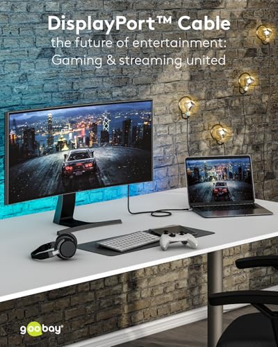 Goobay 65267 Cavo Displayport 1.4 Fino A 8K @ 60Hz (Uhd), 4K @ 144Hz E 2K @ 240Hz, Dp, Cavo Displayport Ad Alta Velocità, Cavo Display, Nylon Intrecciato, Gaming, Streaming Video Hd, 5M - 8