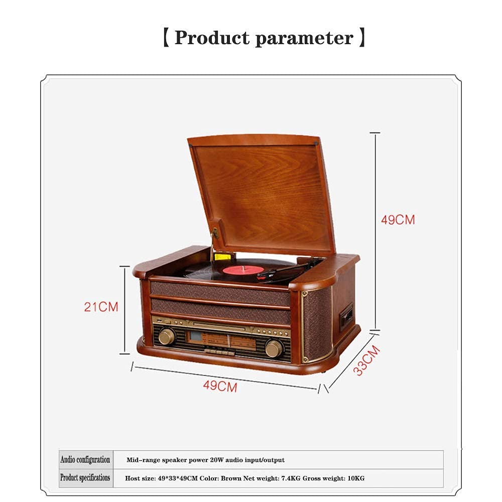 Player de Registro Turntable con Altavoces - Registros de Cassette de Radio Bluetooth/FM/CD Cassette/Vinyl LP Records/SD Card Reader/U Recorder de reproducción de Disco U kxtmm