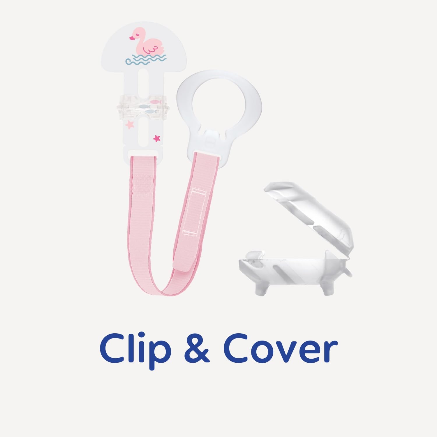 MAM Clip & Cover Catenella Portaciuccio, Catenella ciuccio 0+ mesi regolabile con chiusura a velcro e salvasucchietto, Compatibile con accessori neonato, succhietti e dentaruoli, Azzurro