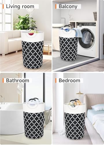 Image of 82L Large Laundry Basket, Collapsible Laundry Bag, Freestanding Tall Clothes Hamper, Foldable Washing Bin (BLACK 1)