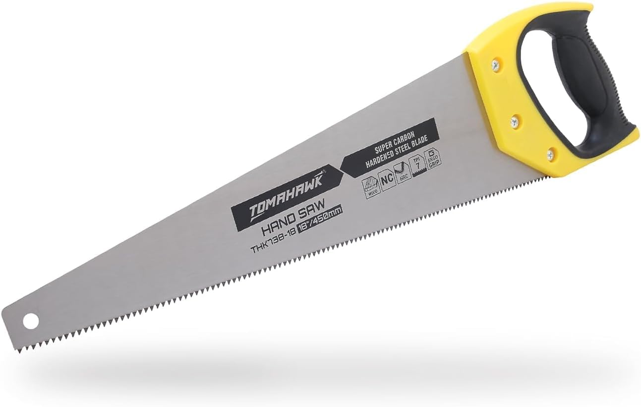 TOMAHAWK® Heavy-Duty Handsaw, T-738 18-inch Sharp Blade for Precision Cutting, Ergonomic Handle, Ideal for Woodworking, DIY Projects & Construction, Durable & Efficient Hand Saw Tool