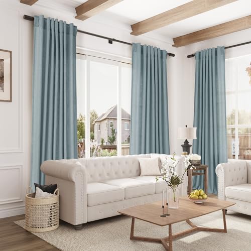 Image of Joywell Linen Curtains 96 Inches Long for Living Room Light Blue