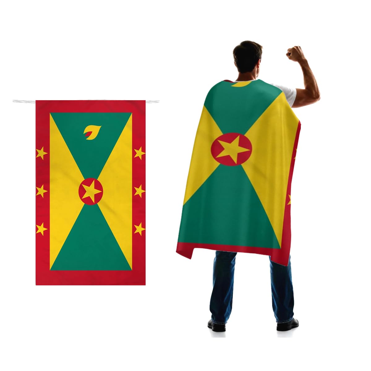 Grenada Flag Cape 3x5 FT for Independence Day Holiday Costumes Celebrati,150D Premium Polyester,Grenadian Patriotic Flags Costume Cloak.