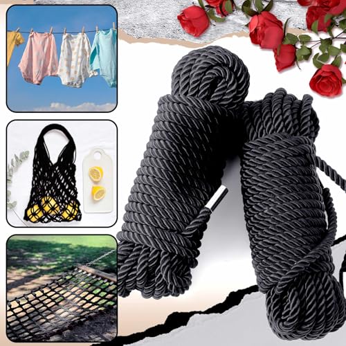 Image of Tisancy 4 Pcs Multifunctional Craft Cord Kit with 2 Soft Silk Macrame Cords and 2 Adjustable Nylon Rope, 32.81 ft Twisted Trim Cord for DIY Crafts and Home Decoration(Black)