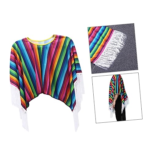 LIFKOME Mexican Cape for Boy Girl Rainbow Stripe Cloak Hot Spring Bathrobe for Boys and Girls Everyday Wear Cartoon Design