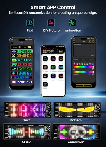 Image of Car Window LED Sign, Programmable LED Scrolling, Flexible Screen, Digital Display, App Control, Advertising LED Board with Remote Control, DIY Pattern Animation (Black, 3 x 7 Inch)