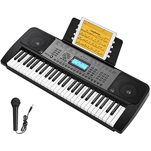 Donner DEK-510 54 Keys Electronic Keyboard Portable Electric Music Piano with Full-Size Keys for Kids Beginners, Include a Music Stand and Microphone
