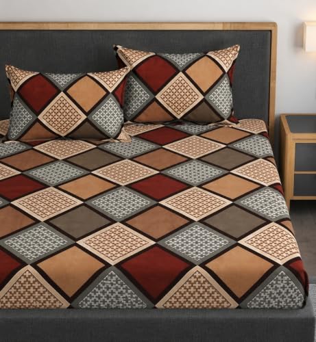 Image of Premium Heavy Cotton Elastic Fitted Bedsheets with 2 King Size Pillow Covers || Double Bed with All Around Elastic 350 TC || 60 x 78 x 8 Inch Queen Size Fitted || :- Multi Box