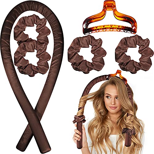 Heatless Hair Curling Heatless Curler Rod Headband, No Heat Curls Silk Ribbon Hair Roller for Long Hair, Sleeping Soft Headband Hair Curlers DIY Hair Styling Tools (Chocolate)
