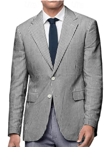 Men's Seersucker Blazer Single Breasted Lightweight Suit Jacket Summer Casual Party Beach Grooms Wedding
