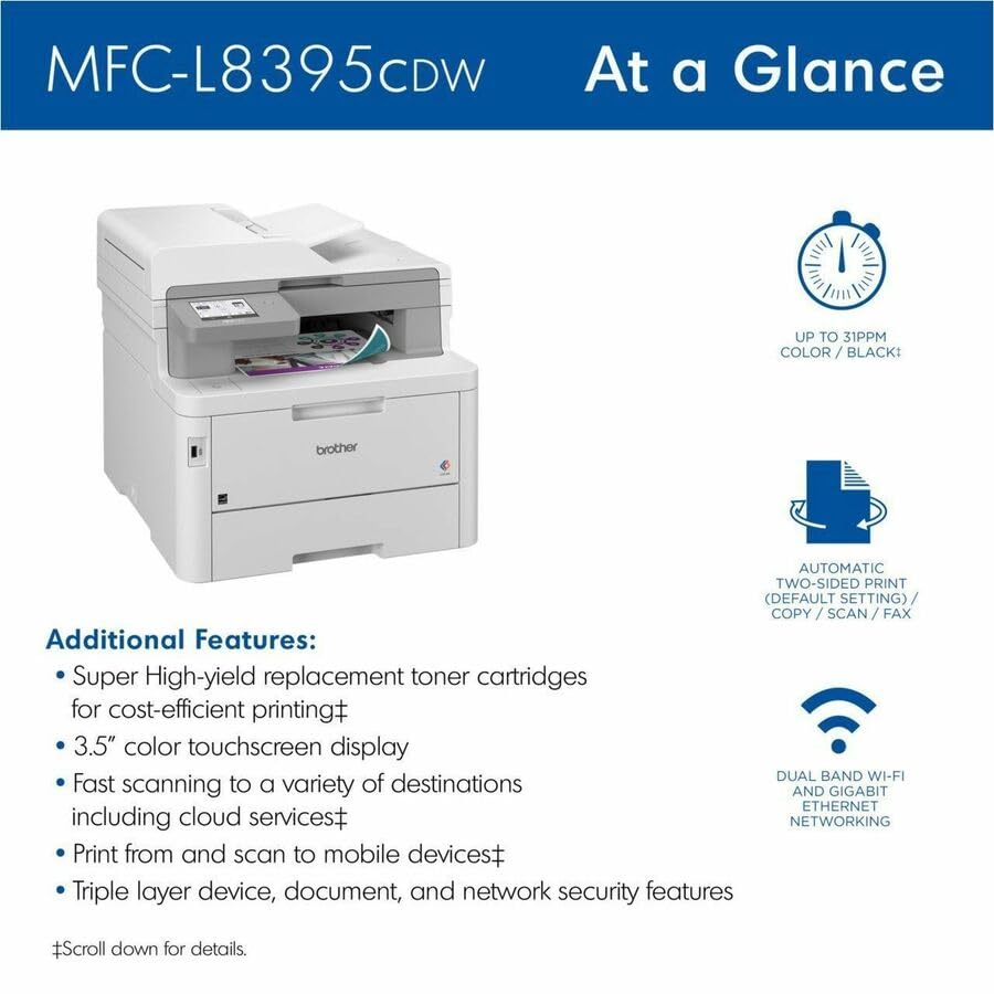 brother workhorse mfc-l8395cdw digital color all-in-one printer with wireless networking and duplex print scan and copy