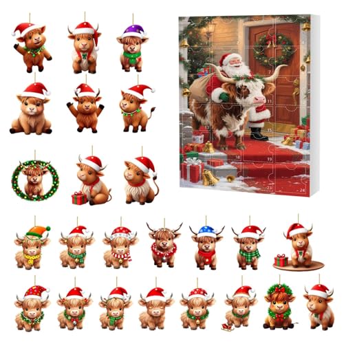 Adventskalender 2025,24 Tage 2D Acryl Ornamente mit Countdown, Yak Avents Kalender für Xmas Tree Window Wall Door Cars View Mirror Decors (C)