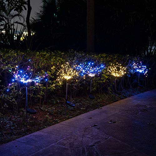 Outdoor Solar Garden Lights，105 LED Solar Powered Decorative Stake Landscape Light DIY Flowers Fireworks Stars for Walkway Pathway Backyard Christmas Party Decor 2 Pack（Mulit-Color）