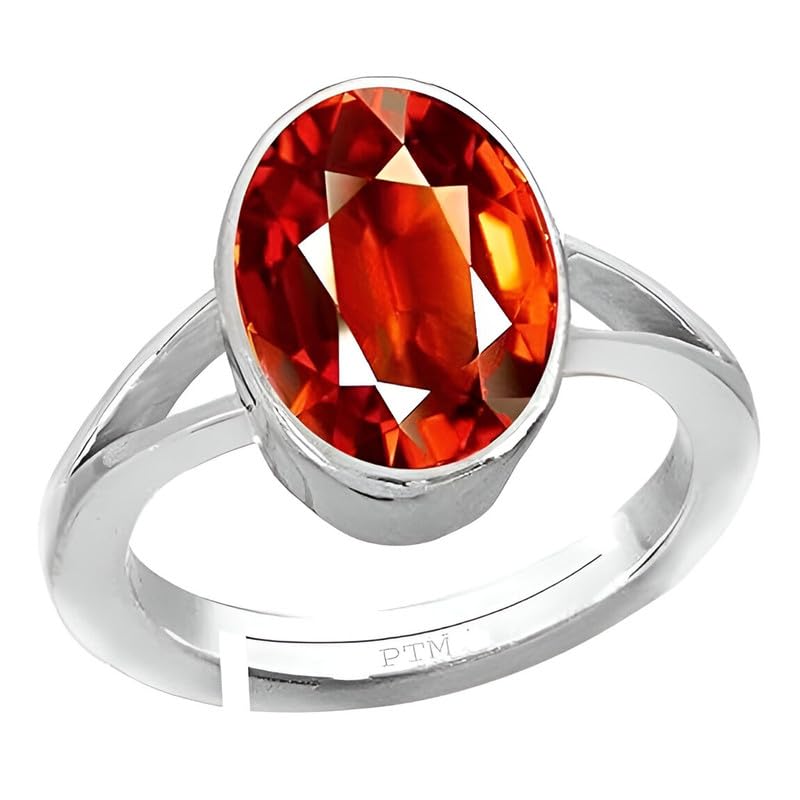 Natural Hessonite/Gomed 3.25 Ratti to 10.25 Ratti or 3 Carat to 9.5 Carat Astrological Certified Gemstone Sterling Silver/bis Hallmark Adjustable Ring for Men & Women