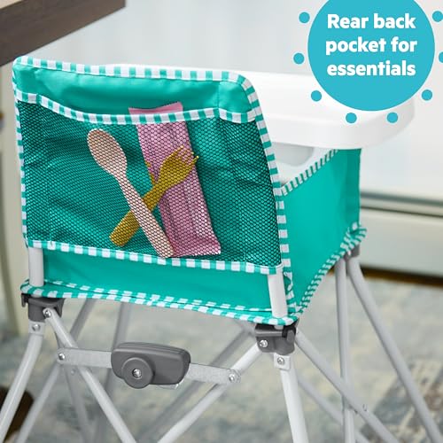Image of Bright Starts Pop 'N Dine Portable High Chair, Indoor /Outdoor, BPA Free Tray, Easy to Fold, Unisex, Teal, 6 Months +