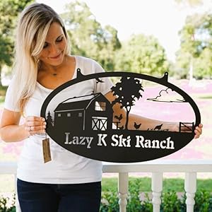 RealSteel Personalized Metal Farmhouse Sign Custom Farm Scene Wall Art with Barn Horse Trees and Fence Custom Last Name Established Date Durable Outdoor Garden and Patio Decor