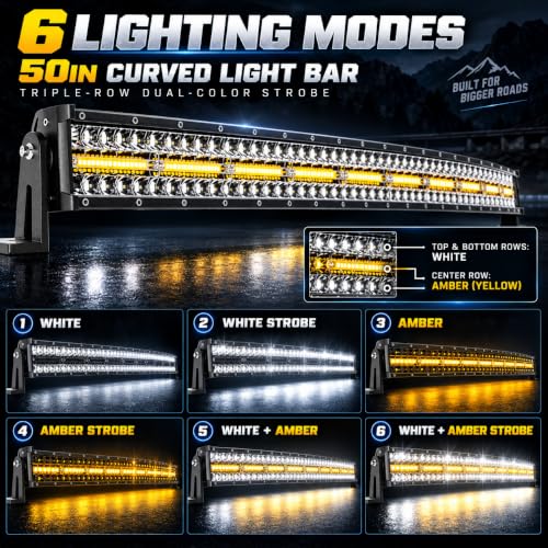 Image of 50Inch 288W Curved LED Light Bar White /Amber Flasing Six Strobe Modes