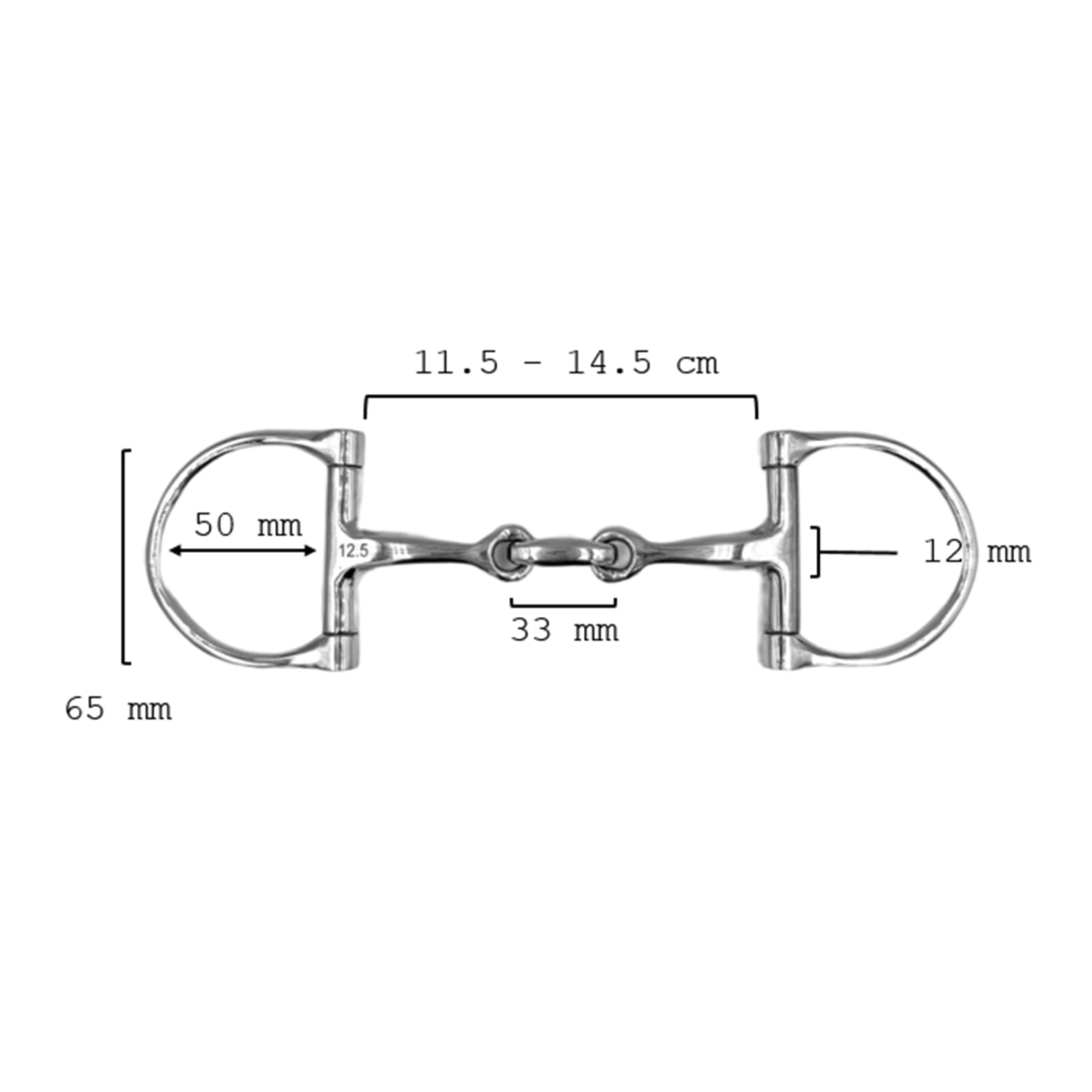 ES0124 Gebiss D-Ring D-Trense Doppelt Gebrochen aus Edelstahl Gebissstärke 14 mm (12.5 cm)