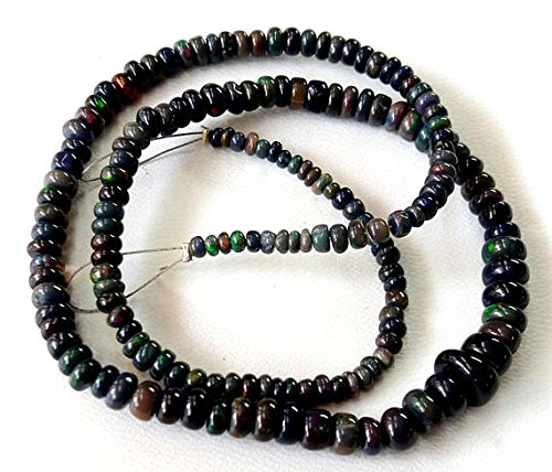 Natural Black ETHIOPIAN OPAL smooth beads ,very nice quality, Smooth rondelles beads,3 mm -- 7.5 mm,15"strand