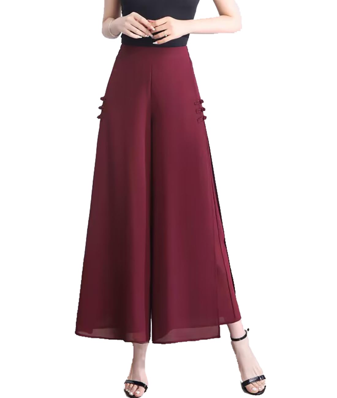 Femiserah Womens High Waist Chiffon Wide Leg Long Palazzo Pants Casual Flowy Business Trousers