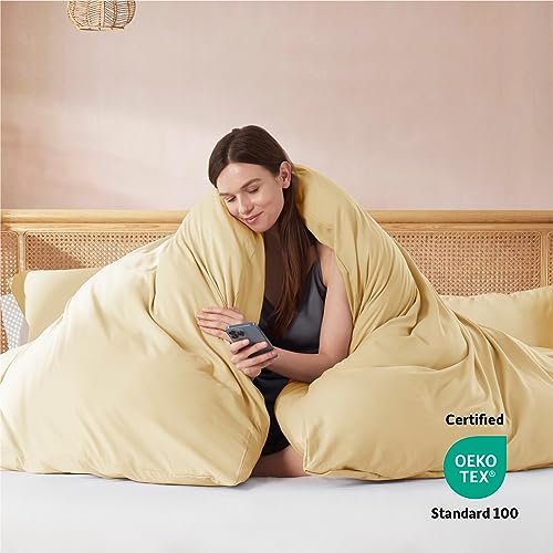 Nestl Full Duvet Cover Set with Comforter Insert - Camel Gold 4 Piece 80x90 Duvet Cover & 2 Pillow Shams with White Quilted Down Alternative Comforter, Ultra Soft, All Season