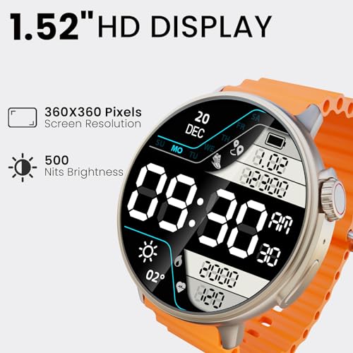 Image of CELLECOR A5 PRO DISC 1.52 inch HD Display- BT Calling Smartwatch, 500 NITS, AI Voice Assistant, with 120+ Sports Modes, SpO2, HR, IP68, Camera Control - Golden /Orange