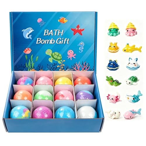 12 Stück Badebomben Kinder mit Überraschung Badekugeln mit Überraschung Organischer Badezusatz Kinder Bath Bombs for Kids Geschenk Bath Bomb Gift für Geburtstag Ostern Jungen Mädchen