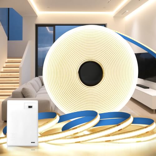 KSIBNW Battery Lights Strip COB, 1M LED Strip Light Battery Powered, Natural White 4000K Self-Adhesive Flexible LED Tape Lights 8mm Width for TV Bedroom Kitchen Cabinet Decor,(Battery not Included)